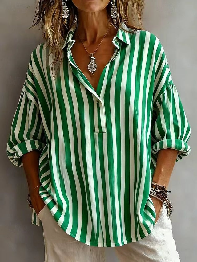 Women's Popover Shirt Casual Shirt Blouse Graphic Striped