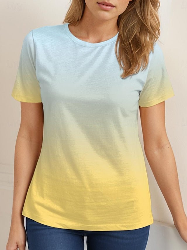 Women's T Shirt Ombre Color Gradient Fashion Short Sleeve
