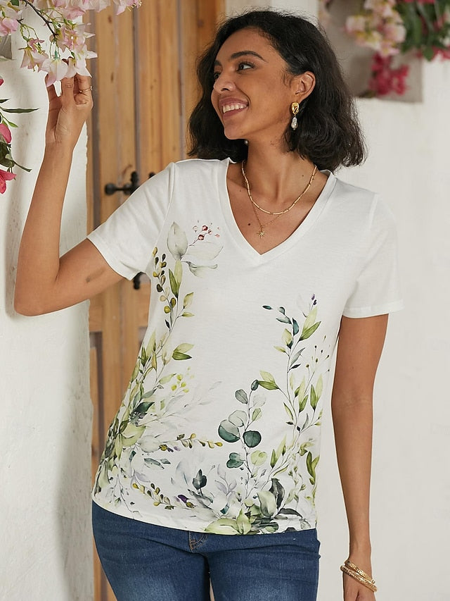 Women's T Shirt Basic Floral Print Short Sleeve Regular