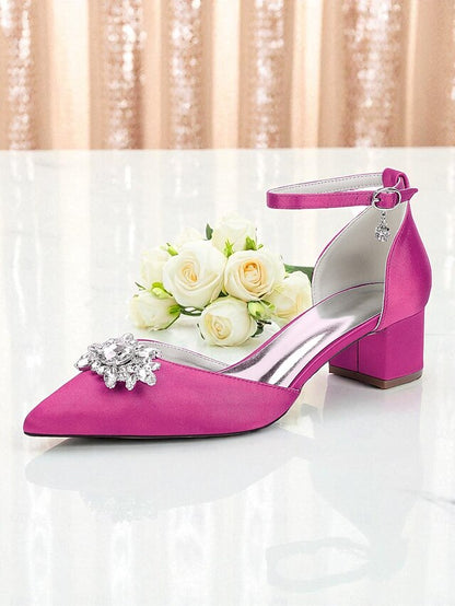 Heel Shoes with Women's Satin Wedding Block Burgundy