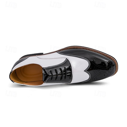 Men's Leather Oxford with and Gold Patent Black Shoes