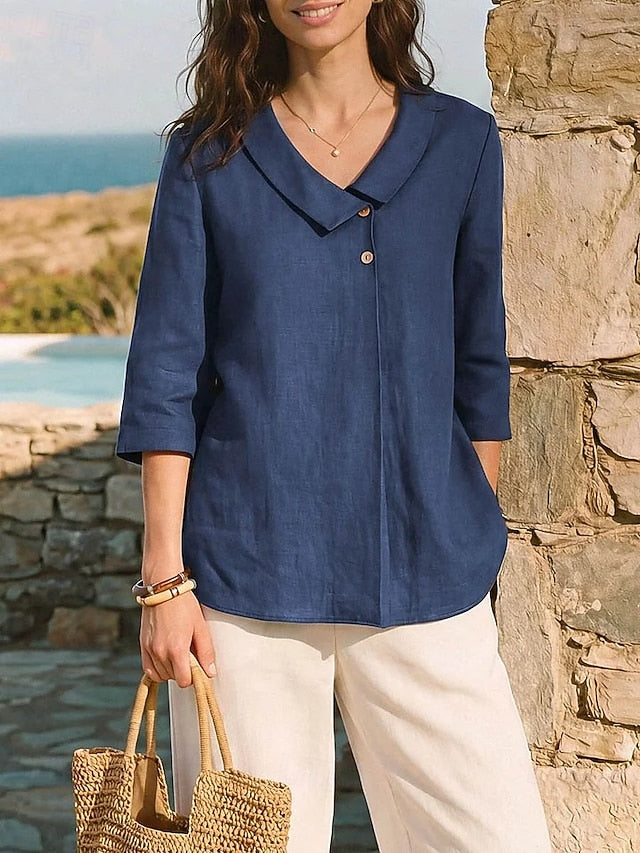Women's Blouse Faux Linen Shirt Solid Color Daily Stylish