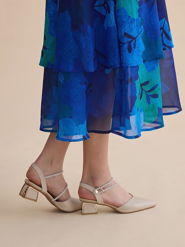 Toe with Slingback Women's Heels Rhinestone Pointed Elegant