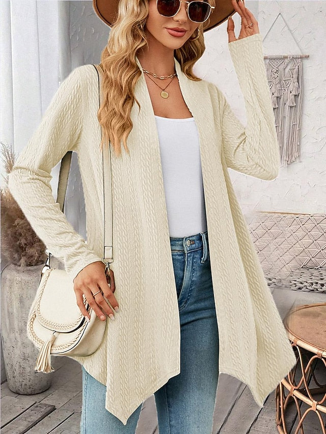 Women's Cardigan Elegant Casual Solid Color Plain Waffle