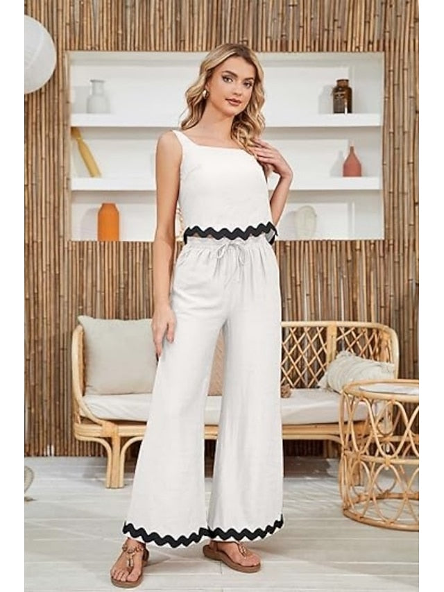 Women's tank top trousers wavy hem casual fashion suit