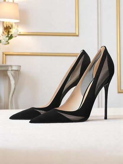 with Women's Pointed Suede Detailing Toe Pumps Nude Mesh