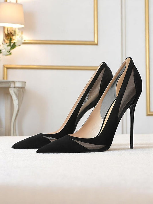 with Women's Pointed Suede Detailing Toe Pumps Nude Mesh