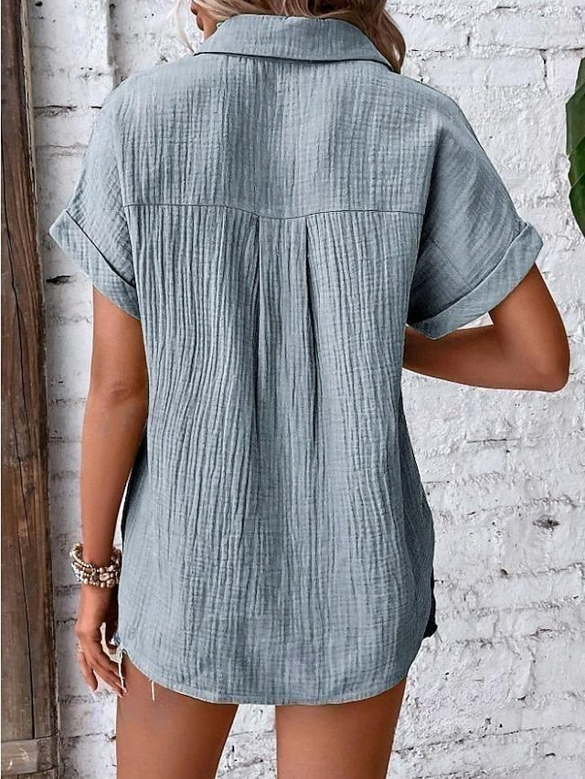 Women's Blouse V-Neck Button-Up Textured Pattern Casual