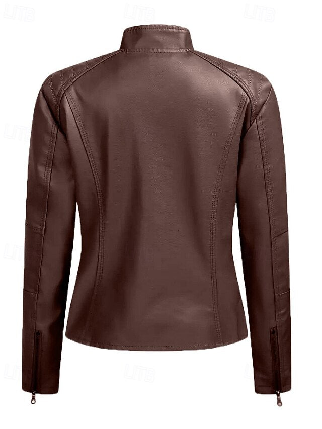 Comfortable Jacket Faux Pocket Zipper Women's Leather