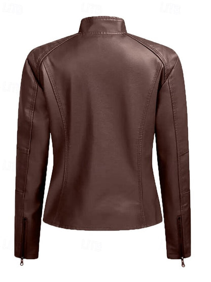 Comfortable Jacket Faux Pocket Zipper Women's Leather