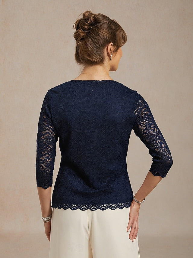 Women's Lace Shirt Blouse Lace Solid Color Elegant Stylish