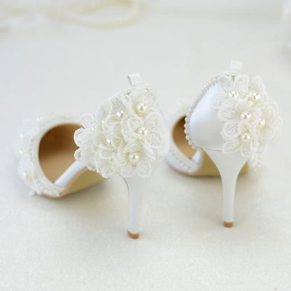 Lace Heels Platform with White Floral Women's Wedding