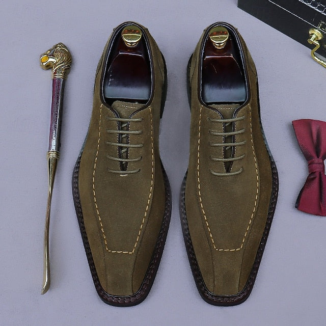 Cowhide Suede Derby Genuine Men's Shoes Leather - Classic