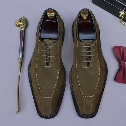 Cowhide Suede Derby Genuine Men's Shoes Leather - Classic