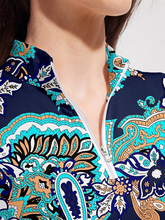 Women's Golf Polo Shirt Dark Navy Sleeveless Top Paisley