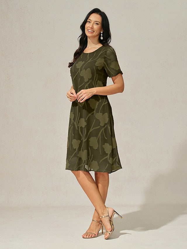 Women's Knee Length Dress Chiffon Dress Elegant Casual