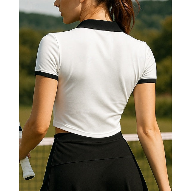 Women's Color Block Tennis Top Short Sleeves Sweat-Wicking