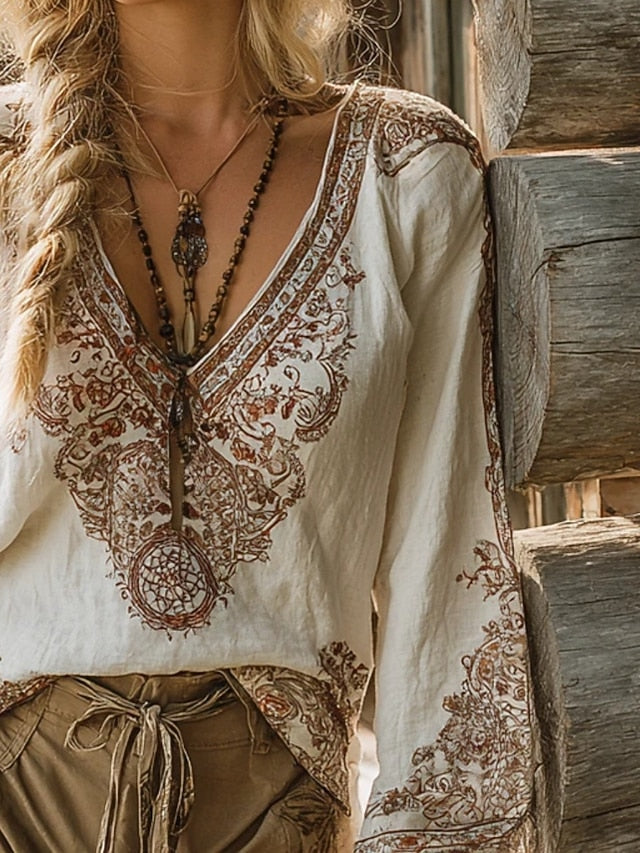 Women's Shirt Boho Shirt Blouse Print Floral Graphic