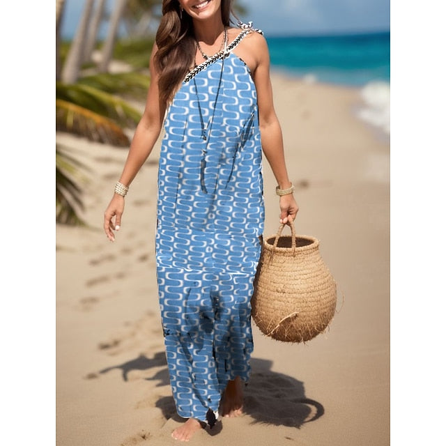 Women's Print Print Halter Neck Maxi long Dress Daily