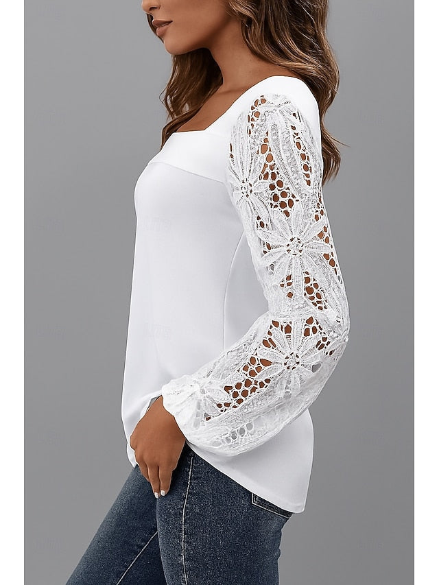 Women's Lace Tops Lace Plain Stylish Modern Long Sleeve V