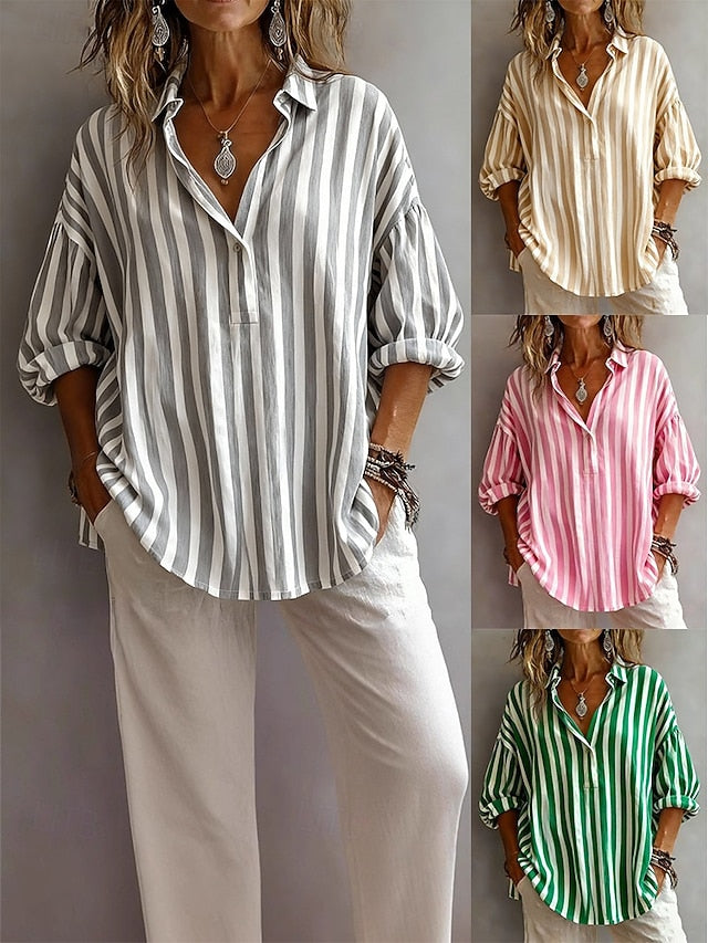 Women's Popover Shirt Casual Shirt Blouse Graphic Striped