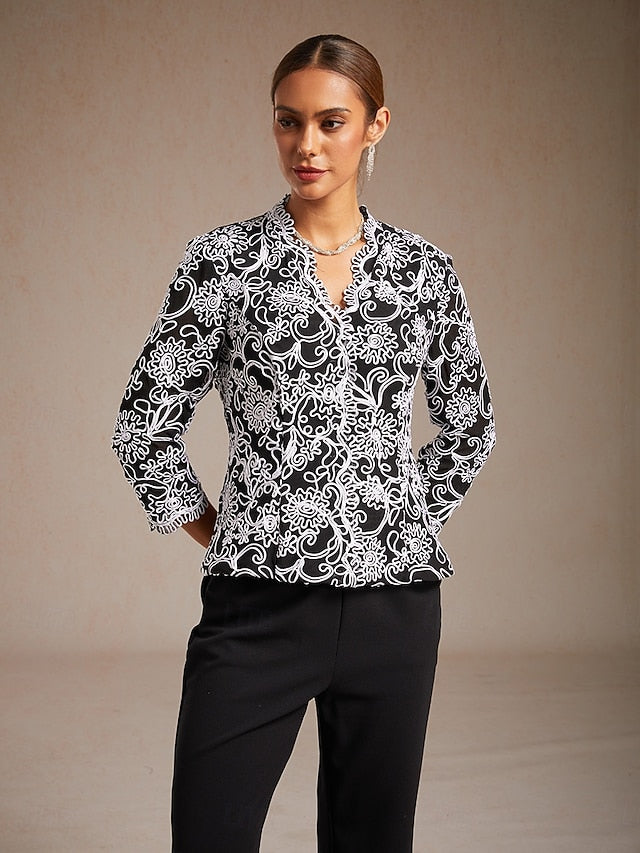 Women's Dressy Tops Floral Paisley Embroidered Elegant 3/4