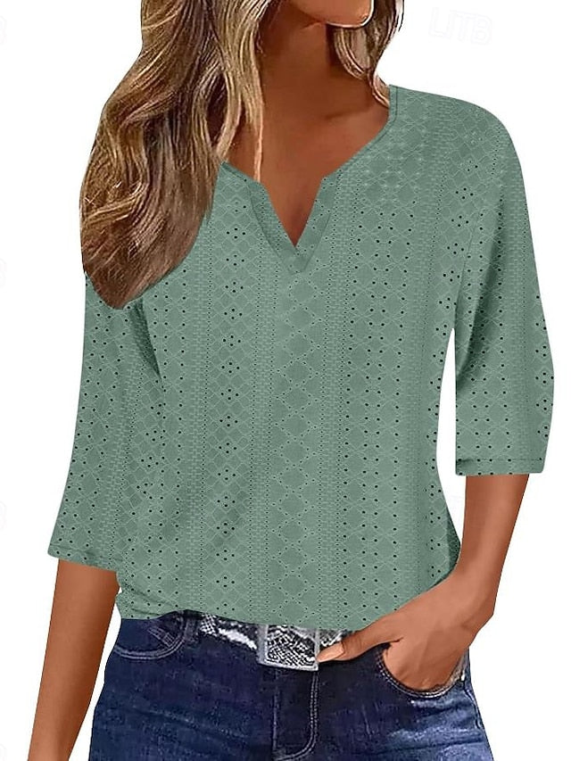 Women's Blouse Stylish Modern Hollow Out 3/4 Length Sleeve