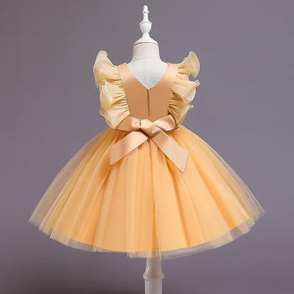 Party Color Sequin Flower Girls' Dress Kids Solid