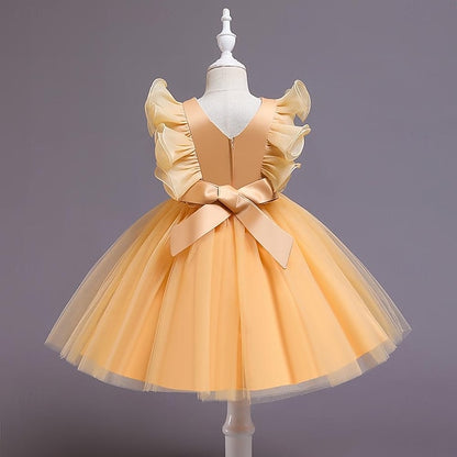 Party Sequin Solid Girls' Kids Color Flower Dress