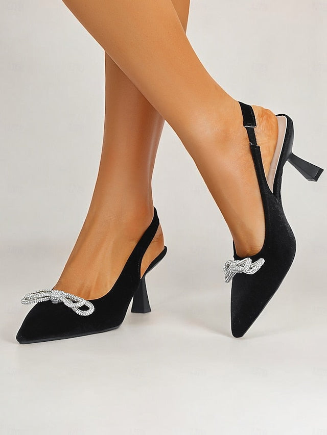 Slingback Toe – Heels Cocktail Women's Pointed Velvet