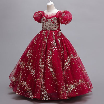 Star Polka Dot Kids Flower Girls' Short Party Dress