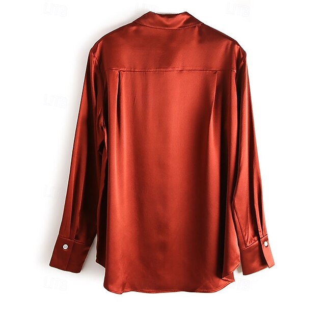 Buttons Top Shirt Women's Plain Satin Silk Elegant