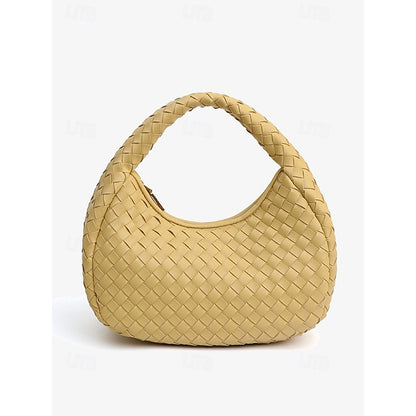 – Leather Round Woven Chic Women's Elegant Ivory Hobo Bag