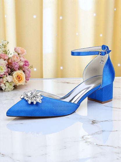 Heel Shoes with Women's Satin Wedding Block Burgundy