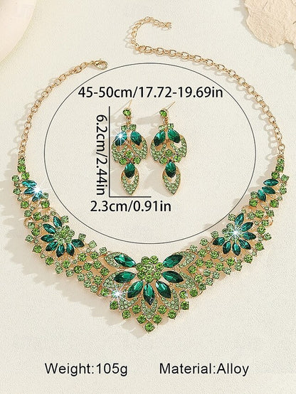 Elegant Green Statement Set – Jewelry Crystal Necklace