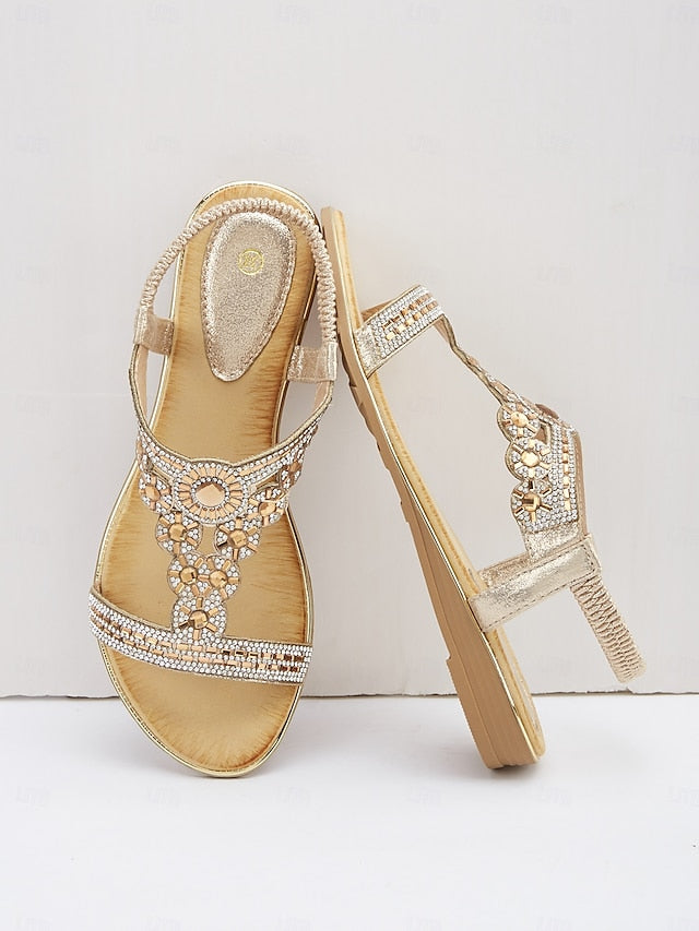 Rhinestone Embellished Sandals T-Strap – Women's Elegant