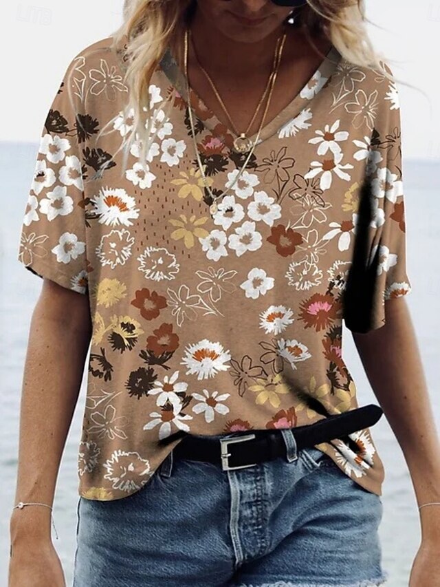 Women's T Shirt Print Floral Fashion Modern Long Sleeve V
