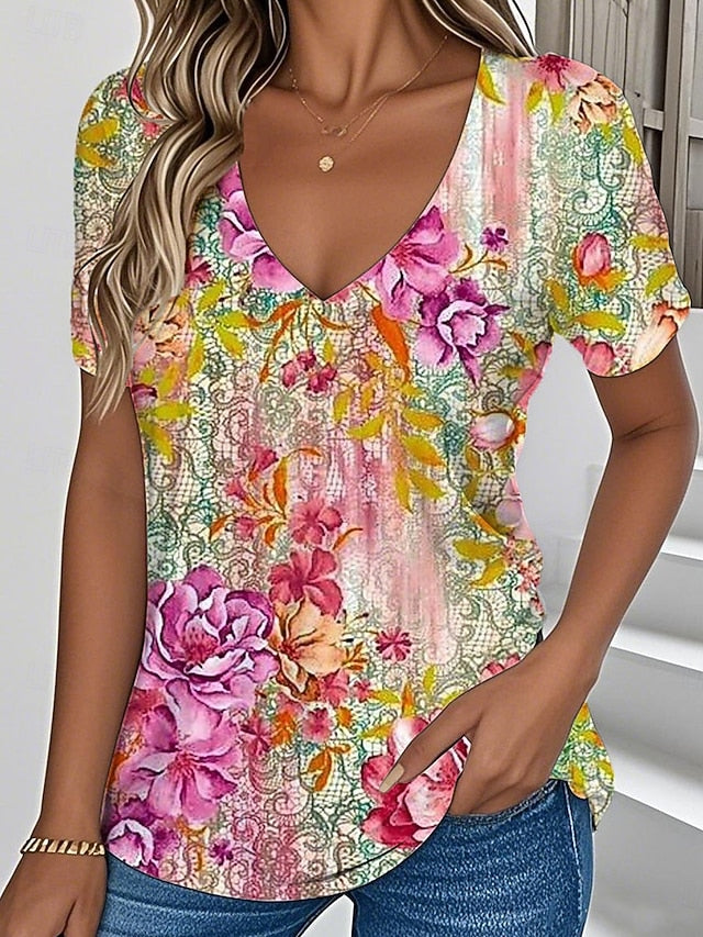 Women's T Shirt Floral Graphic Plants Vintage Stylish