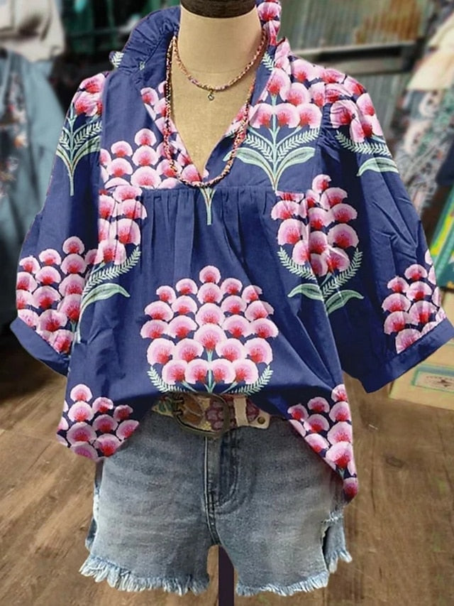 Women's Shirt Print Floral Stylish Modern Boho Half Sleeve