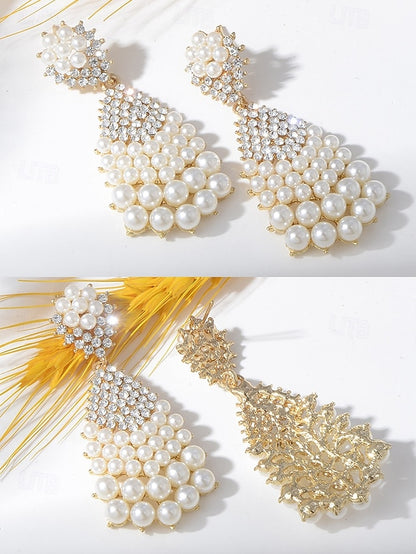 Rhinestone – Faux Elegant Drop Earrings Pearl Vintage and