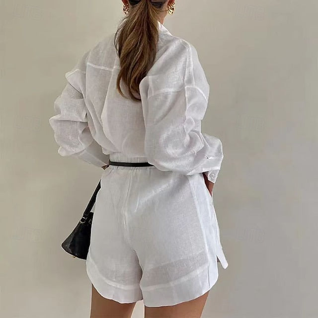 Women's Cotton Linen Sets Shorts Sets Bolero Top Long