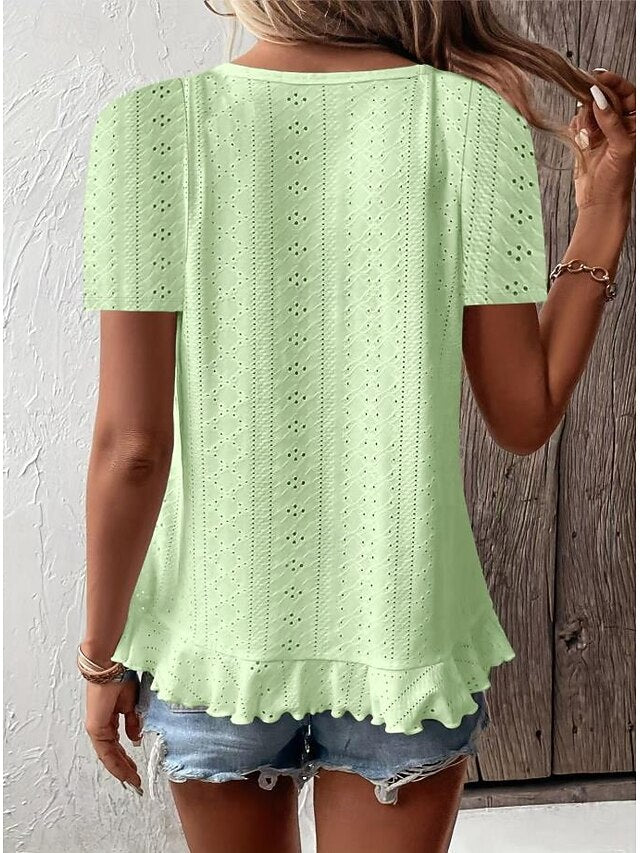 Women's T Shirt Solid Color Plain Basic Casual Short Sleeve