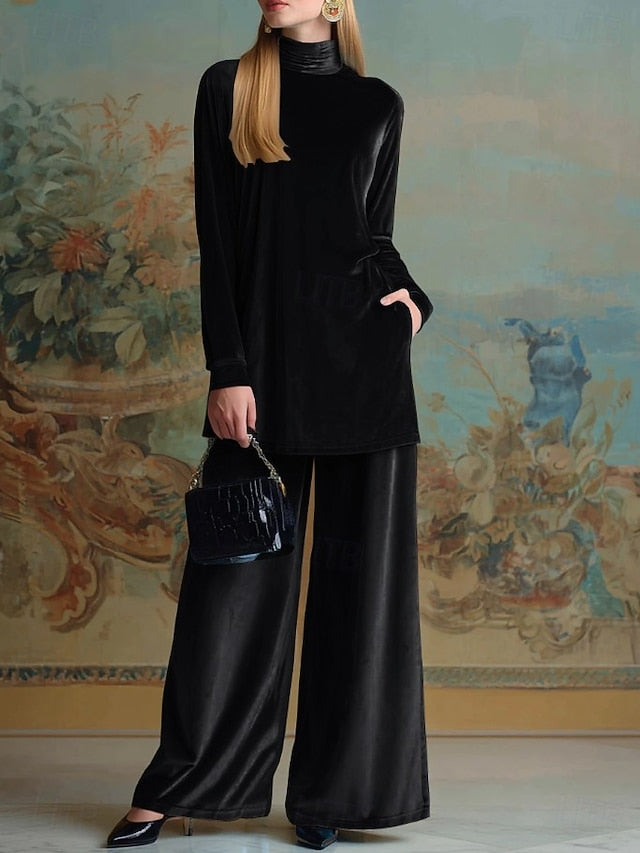 Women's Velvet Long Sleeve Elegant Formal Blue Black Wine