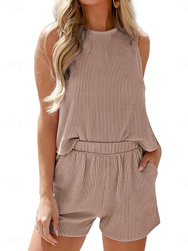 Women's Shorts Sets Bolero Top Sleeveless Crew Neck Plain