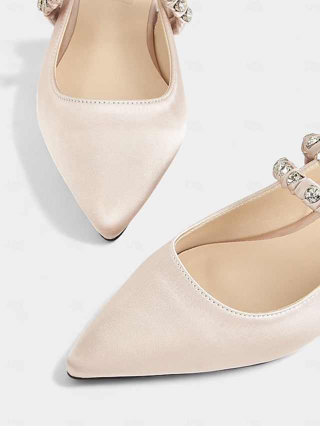 Pointed Rhinestone Toe Women's - Slingback Flats Satin