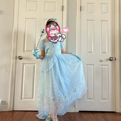 Girl Cloak Dress Cosplay Elsa Flower Frozen Princess