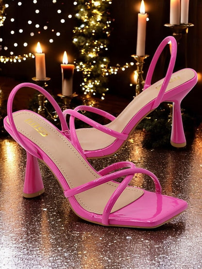 with Toe Square Heeled Sandals Strappy Beige Design –