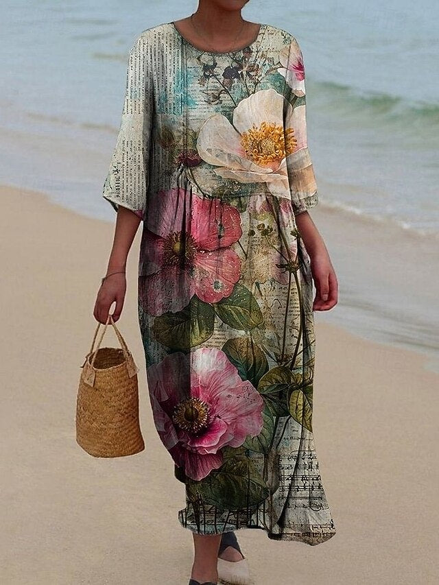 Women's Maxi Dress Linen Like Breathable Lightweight