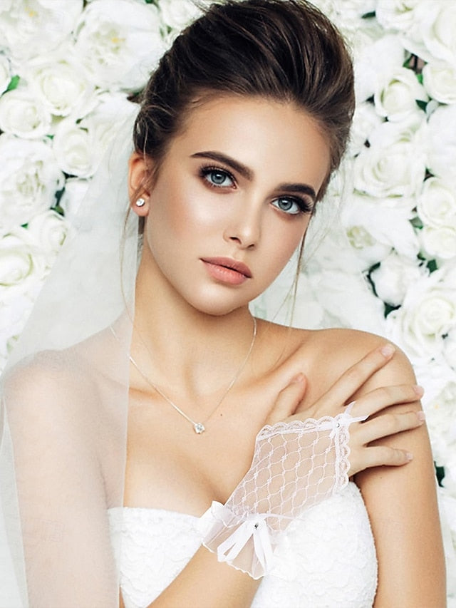 White – Lace Gloves Fingerless Bridal Elegant Wedding
