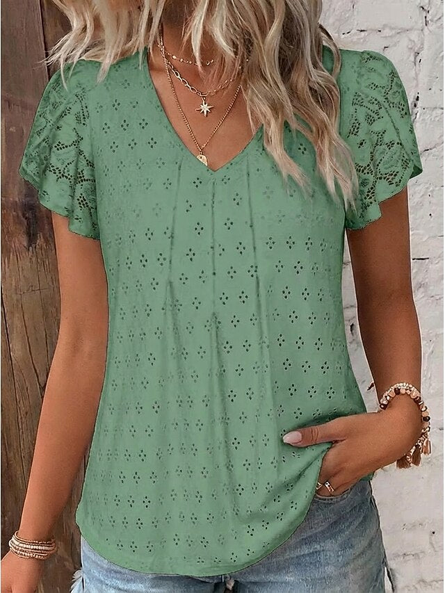 Women's Shirt Blouse Eyelet top Lace Tops Lace Eyelet Plain